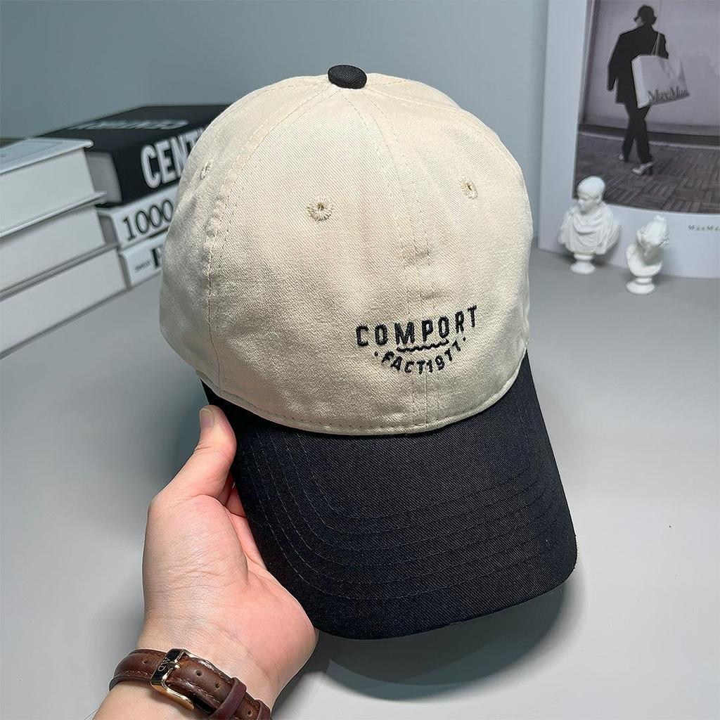 High-quality American retro splicing contrasting letters baseball cap men's and women's big head circumference cap showing a small soft top