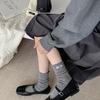 Autumn Double-needle Drawstring Flanged Cotton Mid-calf Socks with Lettered Labels