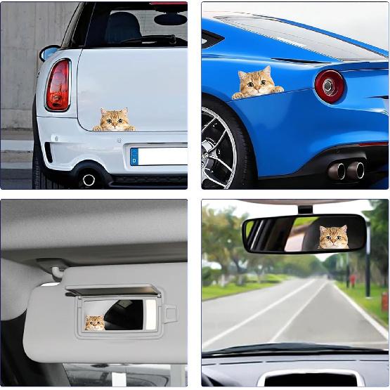 4Pcs Cat Car Mirror Sticker Funny Car Bumper Sticker, Cat Decals for Car Windows Car Accessories Interior Waterproof,Die-Cut for Cars,Windows,Laptops