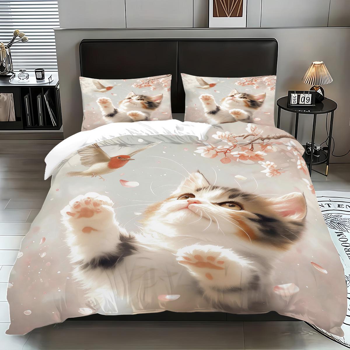 

Cat Quilt Cover Pillowcase 3D Digital Printing Three-Piece Set Abrasive Bedding 135x200