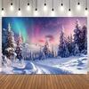 Aurora Theme Night Sky Photo Backdrop Winter Snow Mountain Forest Lake Polar Light Home Decor Photography Background11