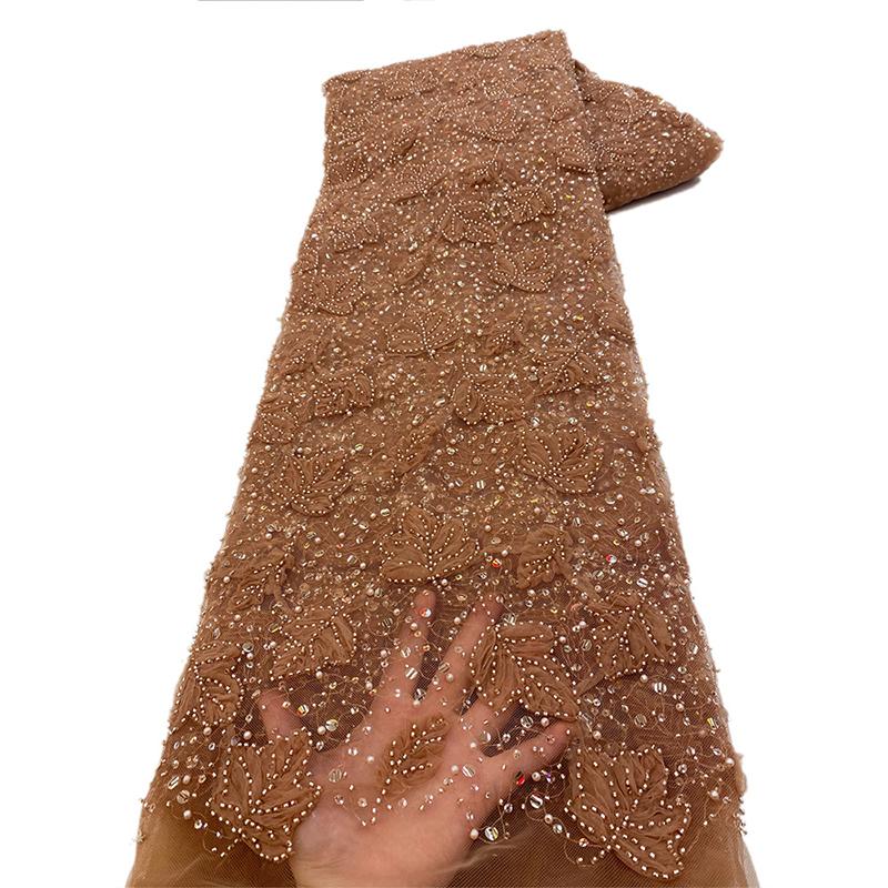 High Quality African Tube Beaded Sequin Lace Fabric Sequin Embroidery French Tulle Lace Nigerian Wedding Dress Cheongsam Fabric