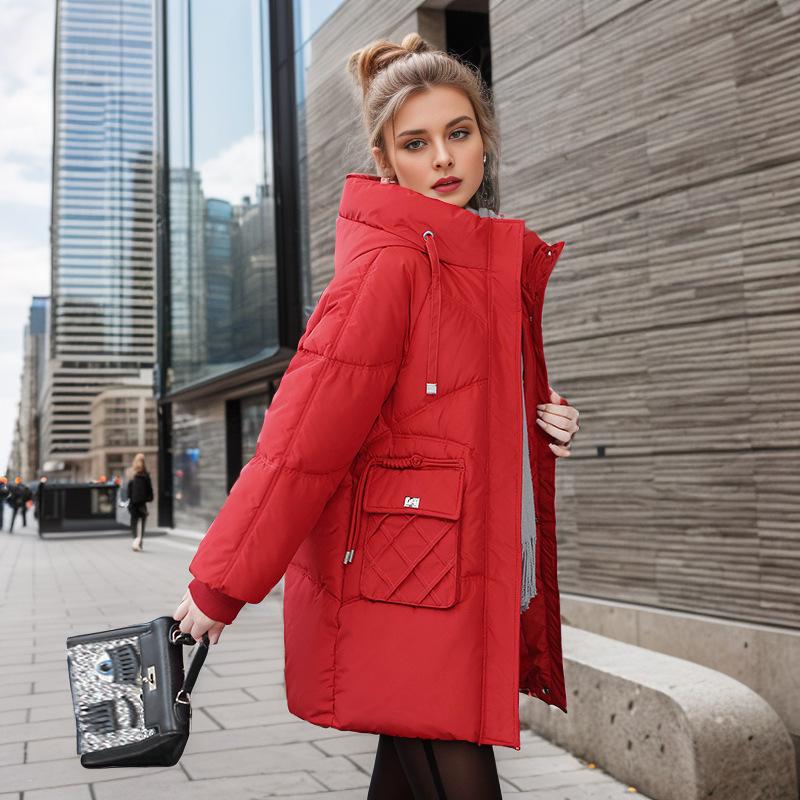 2026 Winter Womne's Jacket Female Pure Color Hooded Thicken Warm Cotton Jacket Women's 2 Pocket Casual Parkas Women's Clothing