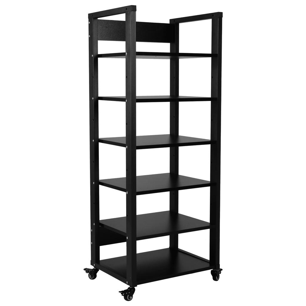 Media Audio Tower Cabinet Height Adjustable Shelves Stereo Cabinet Shelf Rack Tower with Wheels for Living Room Bedroom Office