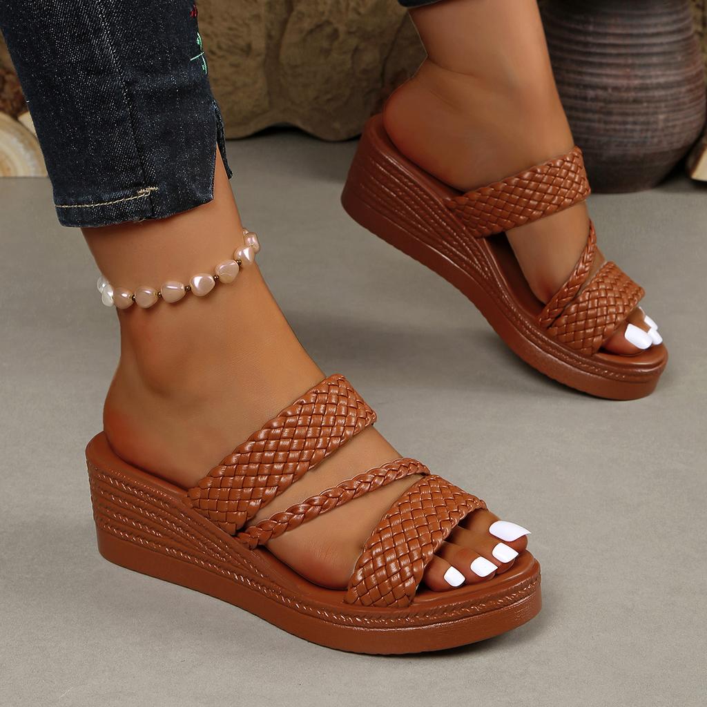 Sandalias de cuña para mujer Verano Mujer Slip on Tacón alto Moda Zapatos de mujer Cómodos Flor Exterior Sandalias de plataforma
