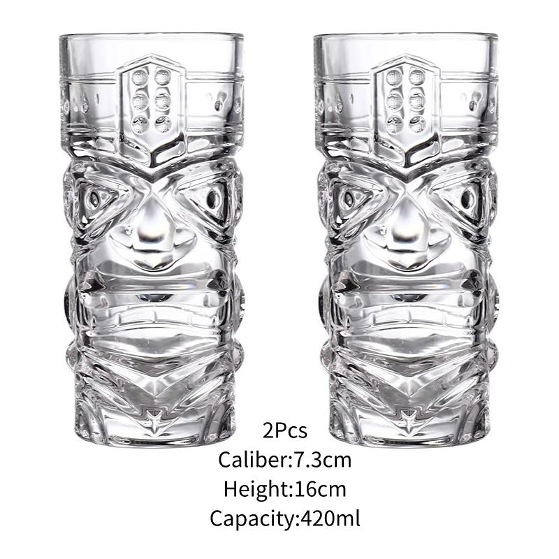 Tiki Glass Cups Tiki Mugs Cocktail Glasses Cup Creative Hawaiian Cocktail Cups Funny Cup Beer Beverage Glass Bar Accessories
