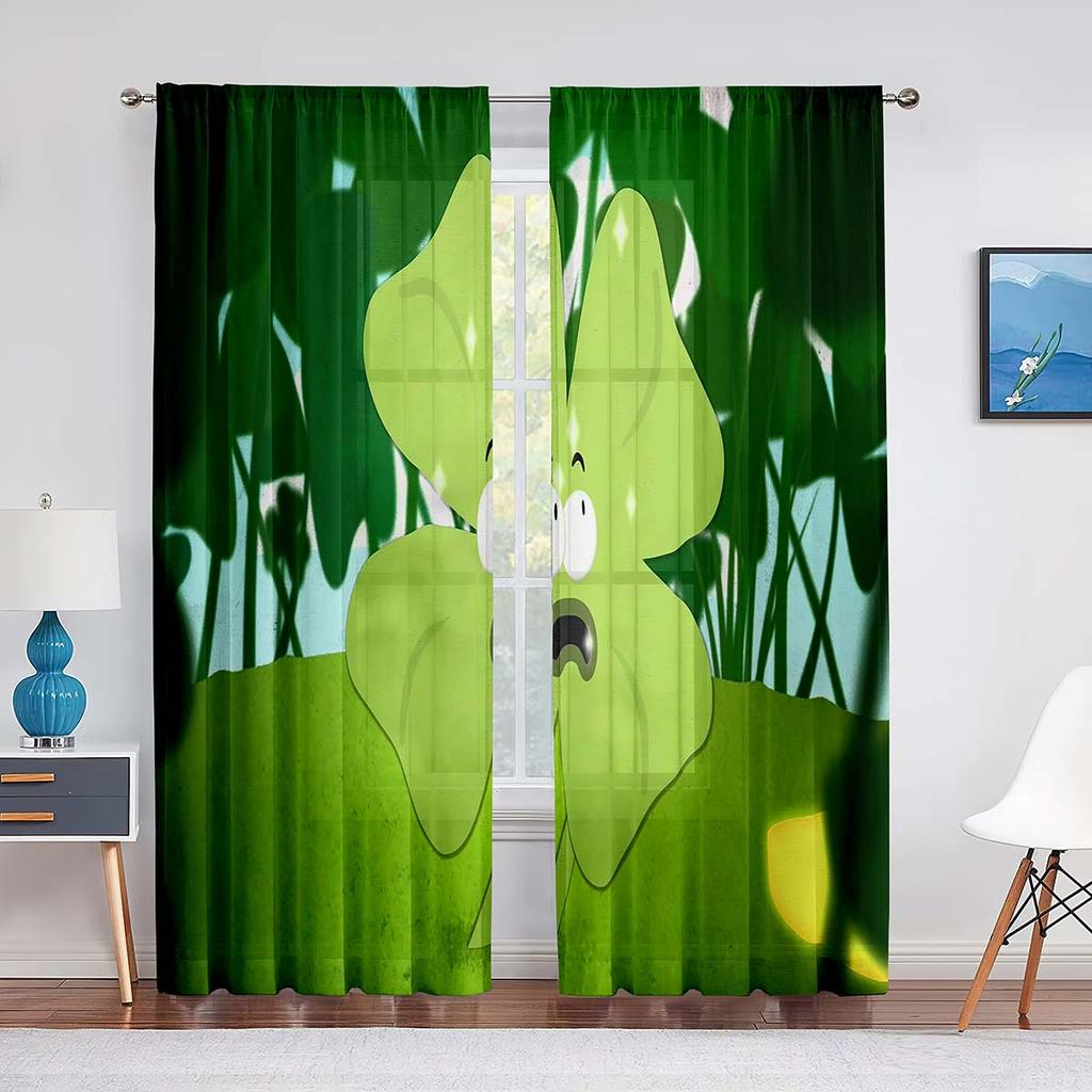 Tüllvorhang mit grünem Kleeblatt „Happy St. Patrick's Day“ für Schlafzimmer, Fenstervorhang, Luxusdekoration, Wohnzimmer, transparenter Vorhang
