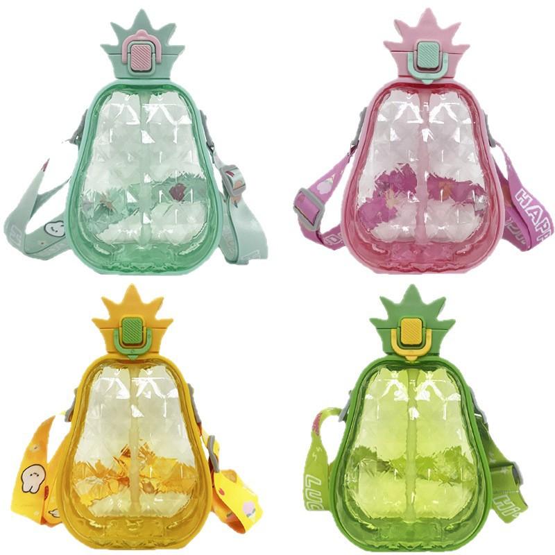 Creative Cute Pineapple Straw Plastic Water Bottle Portable Strap Children's Outdoor Sports Water Bottle