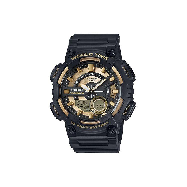 

Casio Youth Series Round Dual Display Multifunction Quartz Movement Resin Strap Watch Men watches Gold AEQ-110BW-9A Regular Watch Box,Gold Dial