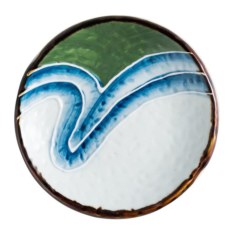 Japanese Sushi Plate Ceramic Dish for Restaurant Commercial Use Sashimi Salmon Appetizer Round Tray