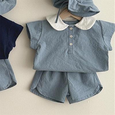 Letnia moda w stylu koreańskim, bawełniany komplet dwuczęściowy z krótkim rękawem i klapami, szorty dla chłopców i dziewczynek