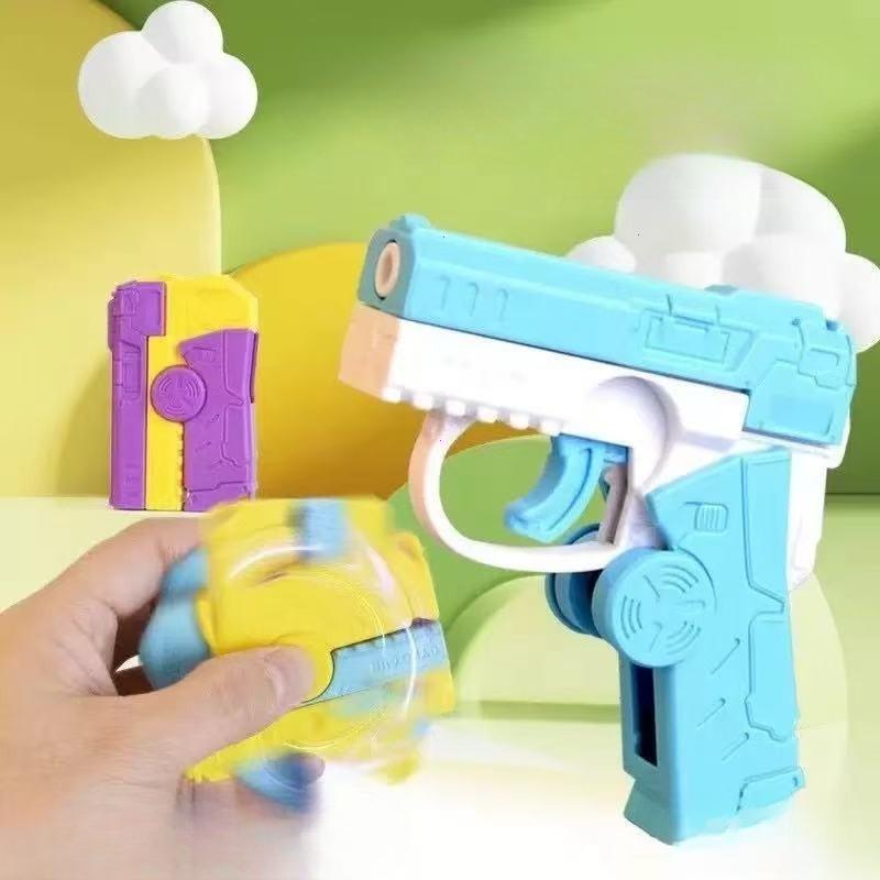 Creative 2 In 1 Decompression Fidget Spinner Gun Funny Fidget Toys Automatic Rebound Mini Gun Toy Kids Stress Relief Gifts