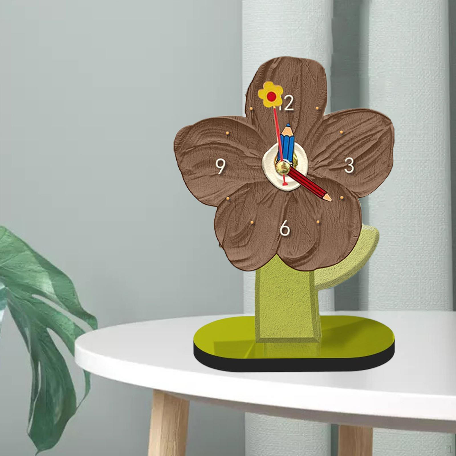 

Desktop Clock Decorative Cute Easy to Read Modern Mute Tabletop for Home Office Brown 15cmx20cm