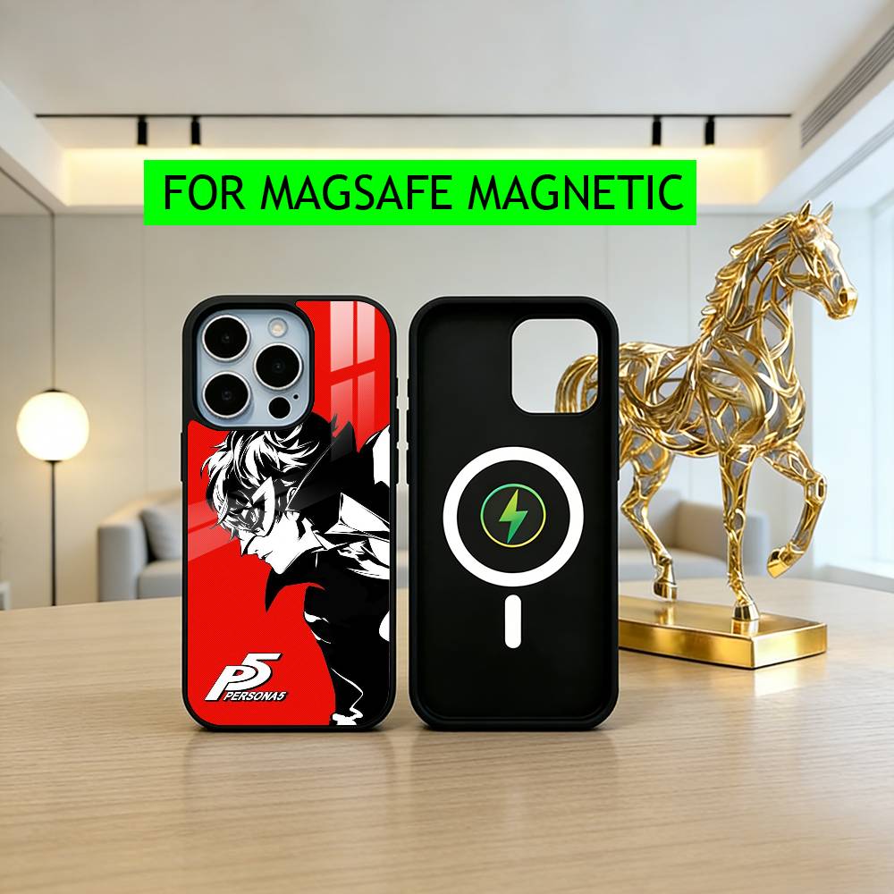 P-Persona 5 COOL Anime Telefoonhoesje Voor iPhone17,16,15,14,13,12,11 Plus,Pro Magnetisch met Magsafe Draadloos Opladen