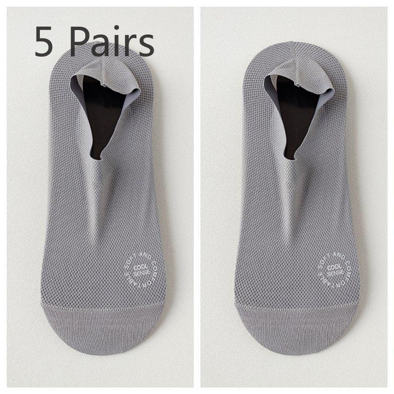 

5 пар мужских летних носков из тонкой сетки с дышащей невидимой хлопковой подошвой, впитывающих пот, дезодорирующих, нескользящих, с лодочкой 5 Pairs светло-серый