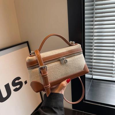 Bolsa de ombro feminina com zíper de lona, bolsas simples, cor sólida, bolsas crossbody da moda