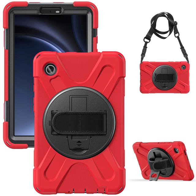 

Armor Stand Case For Samsung Galaxy Tab A9 2023 8.7 inch SM-X110 SM-X115 SM-X117 360 Rotatable Cover With Hand & Shoulder Strap A9 SM-X110 X115 X117 красный