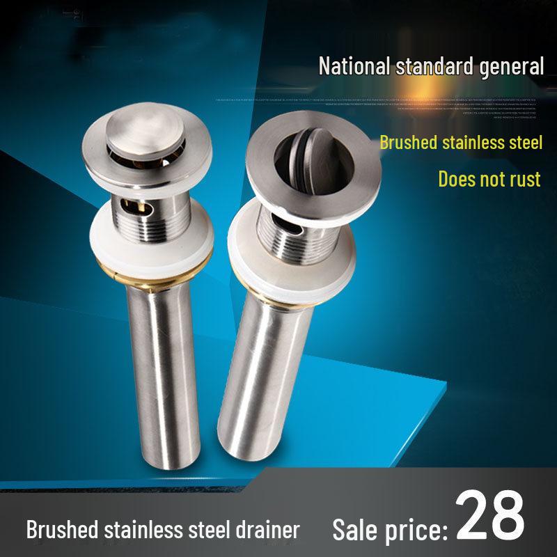 Stainless Steel Flip-Top Washbasin Drain Pipe - Anti-Odor Ceramic Basin Accessory Flip-top Drainer (With Overflow) - Standard