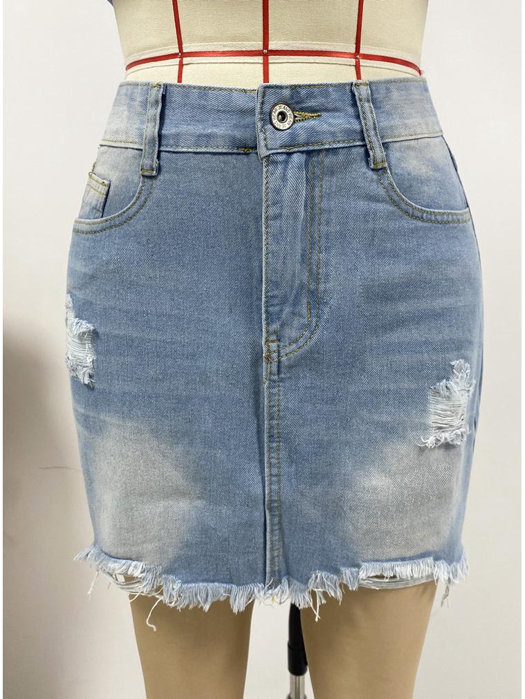 2023 European & American Out-Hip Casual Ripped Denim A-Line Skirt