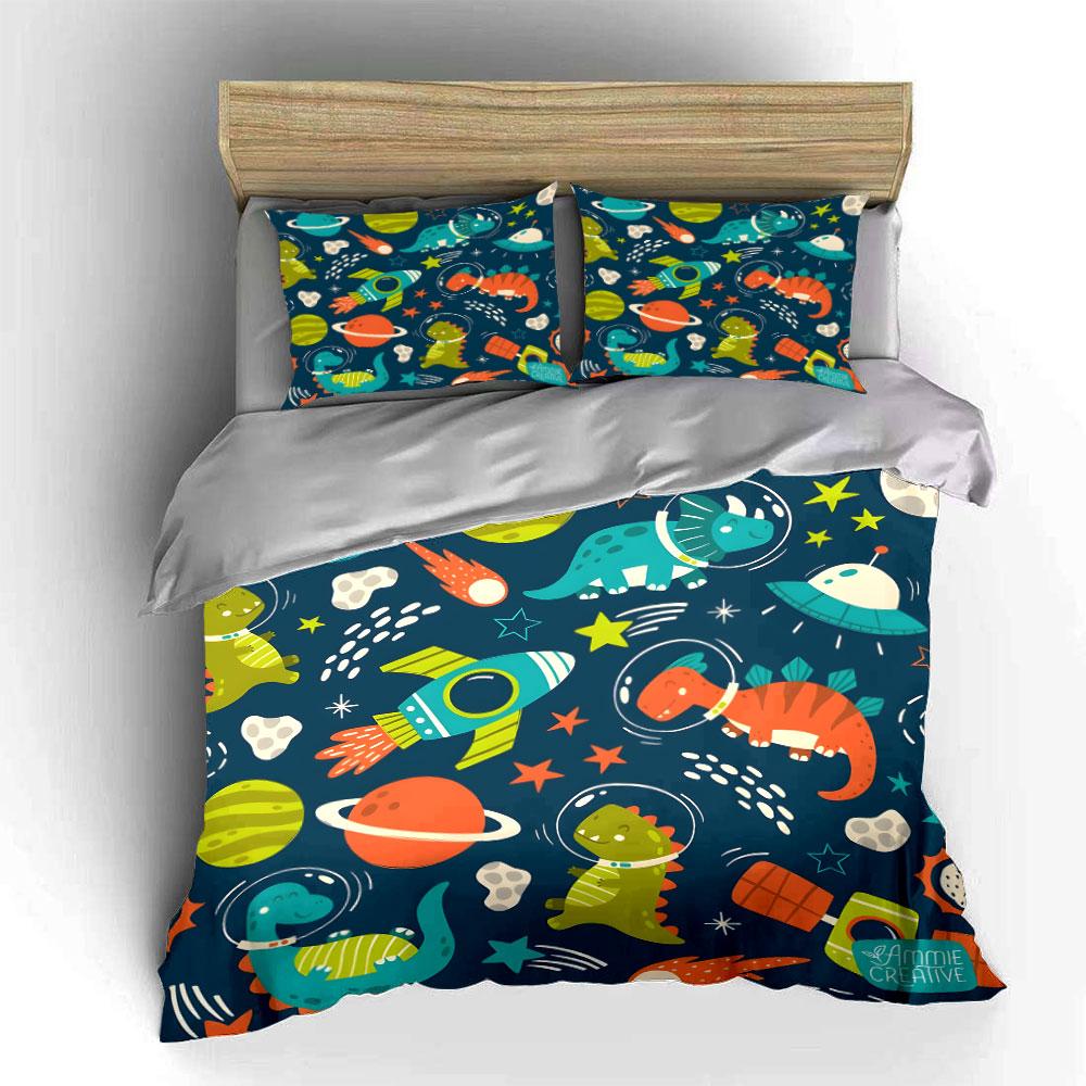 "Space-Themed Dinosaur Adventure Set" Exquisite three-piece bedding set gift for kids and adults