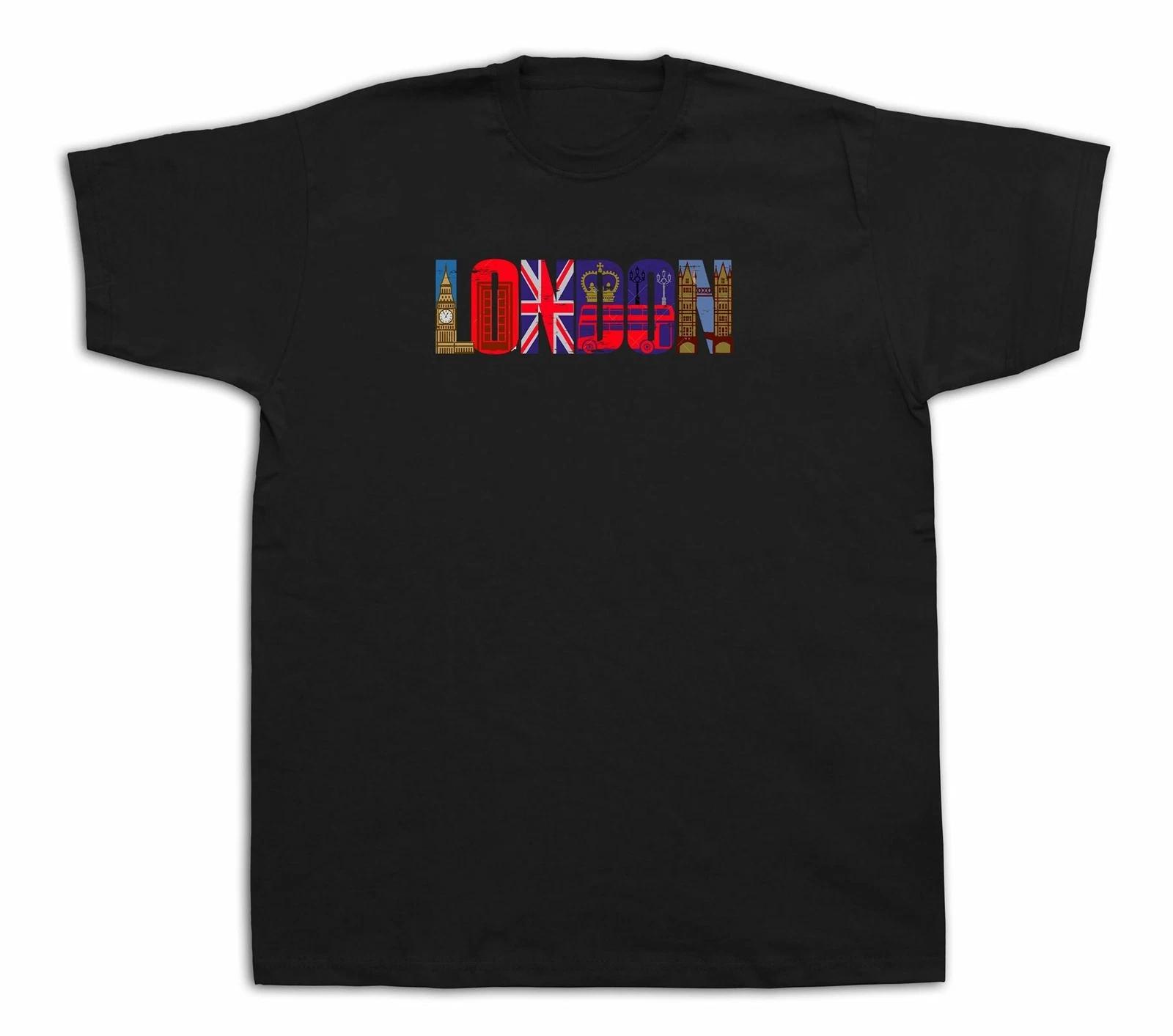 London tourist spots city sites big ben red bus t shirt funny casual gift tee 3XL