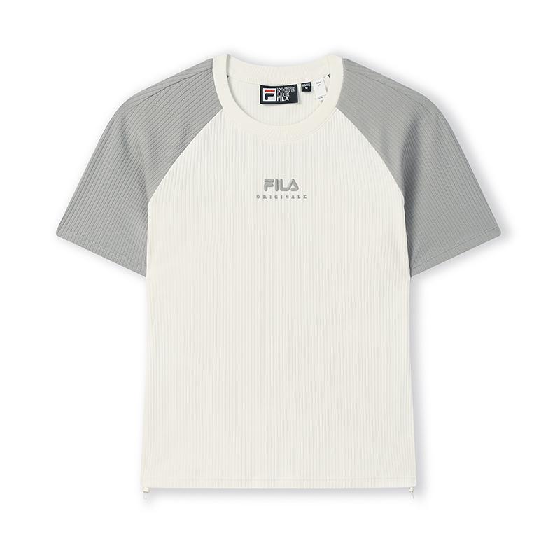 

Fila Оригинальная повседневная универсальная футболка с логотипом и полосками реглан с коротким рукавом женские топы Pudding F11W539105FIV M