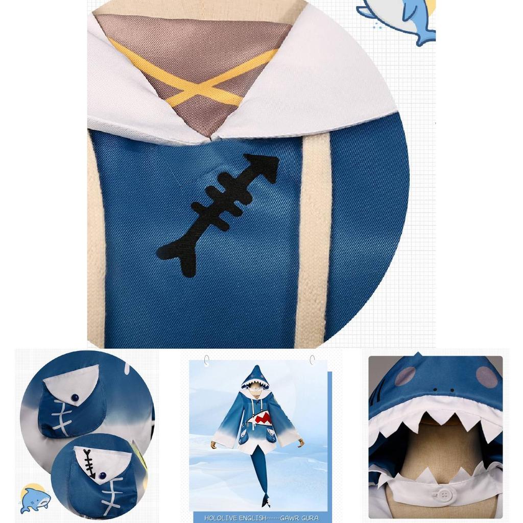Holen Sie sich das Hololive Gawr Gura Cosplay Kostüm Haifisch Jacke Outfit Mit Fischschwanz Rollenspiel