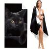 Women's Lightweight Beach Towel - Quick-Dry Microfiber with Black Cat Design, Windproof & Soft for Travel, Pool & Gym"