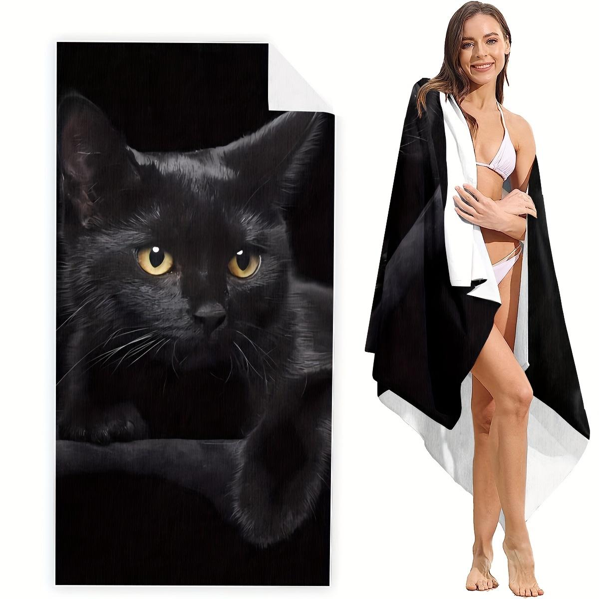 

Women s Lightweight Beach Towel - Quick-Dry Microfiber with Black Cat Design, Windproof & Soft for Travel, Pool & Gym W30*H60(CM)