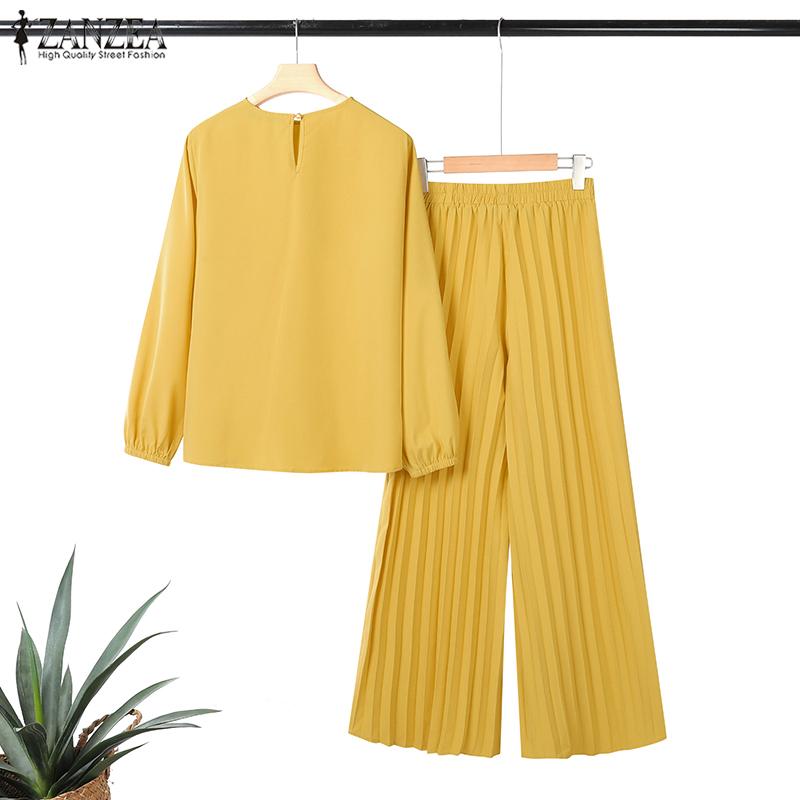 ZANZEA Women Long Sleeve Blouse and Pants Casual Two Piece Suit Sets