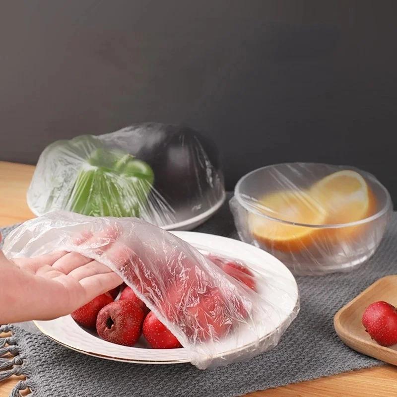 100PCS Disposable Food Cover Plastic Wrap Elastic FoodLids for Fruit Bowls Cups Caps Storage Kitchen Fresh Keeping Saver Bag