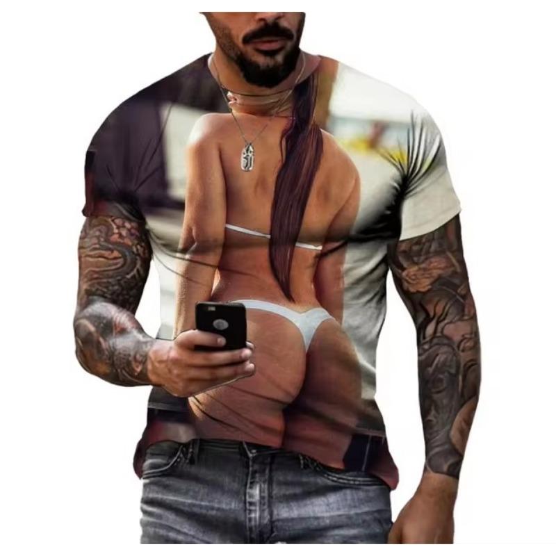 Sommer Kreative Sexy Schönheit 3D Bedrucktes T-Shirt Mode Übergroßes Rundhals-Lässiges Kurzarmhemd Für Herren