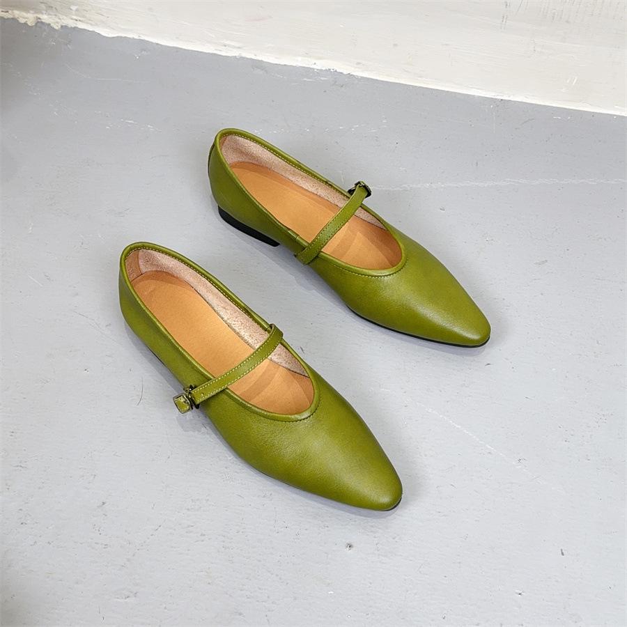 Johnature Oryginalne skórzane płytkie, spiczaste, płaskie buty retro, uniwersalne, miękkie, ze skóry bydlęcej, damskie