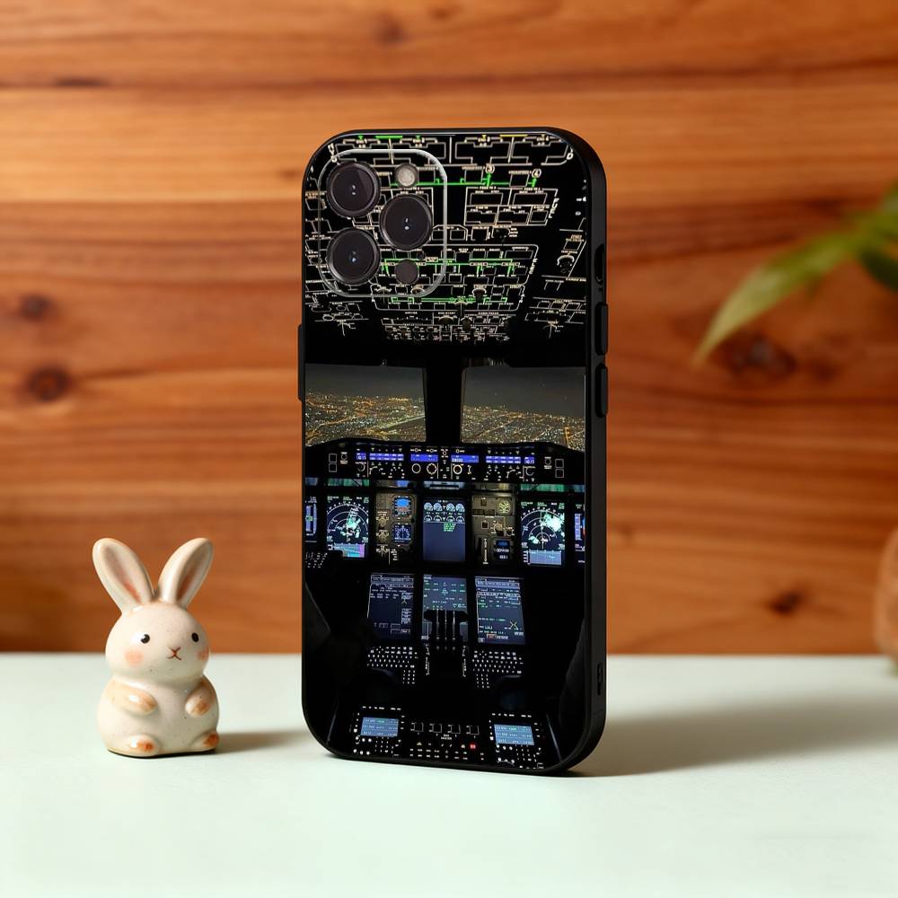 A-Aviation C-Cockpit Pilot Phone Case For iPhone17,16,15,14,13,12Plus,Pro Max,XS,5G Soft Silicone Black Cover