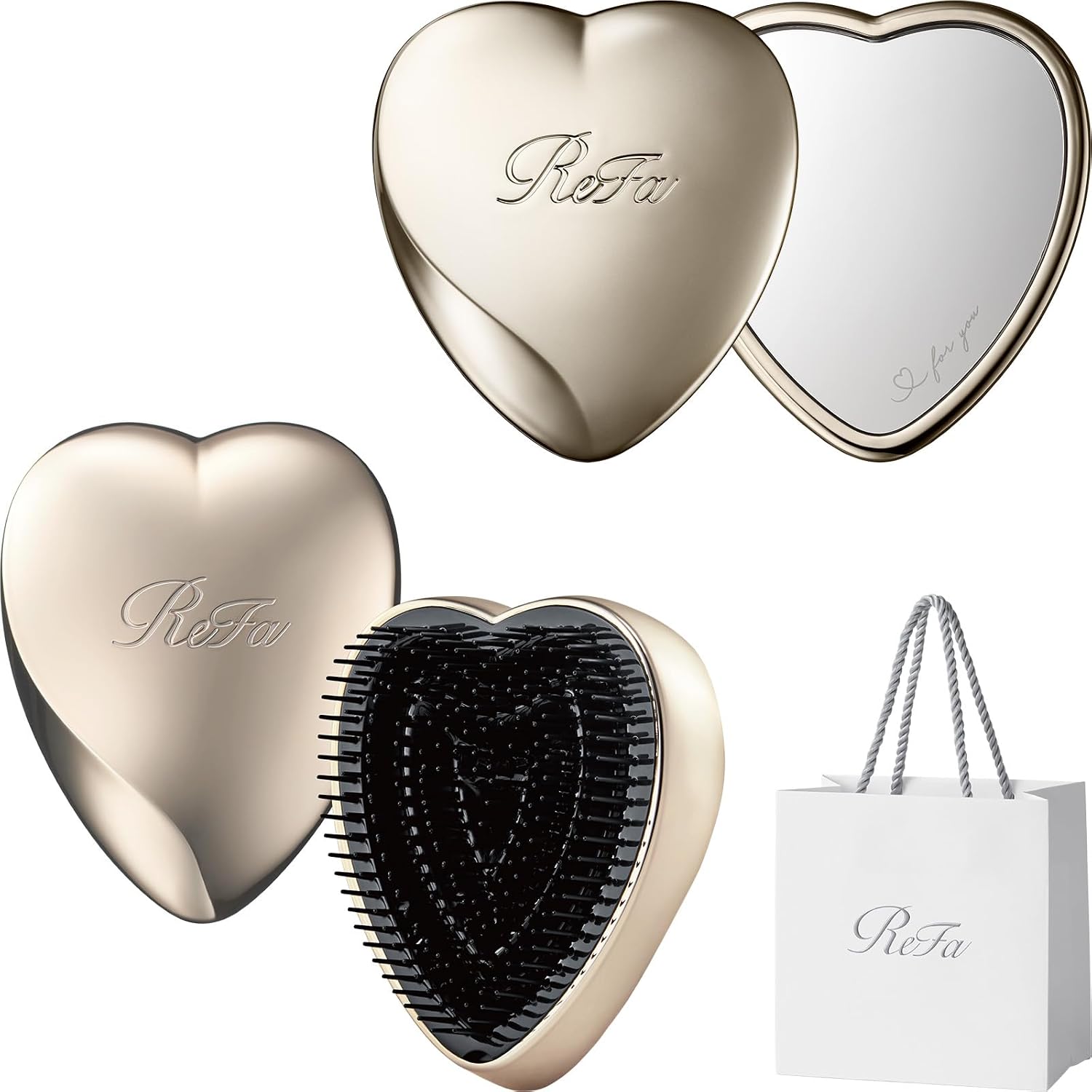 ReFa HEART MIRROR + BRUSH Set Champagne Gold