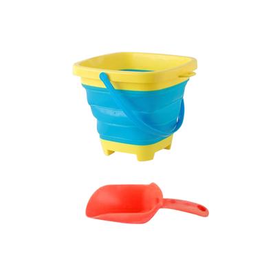 1 PC Foldable Buckets With 1 Shovels Sand Bucket Water Bucket Sandbox Square Summer Party Foldable Pail Bucket Silicone Bucket Kids Beach Toys