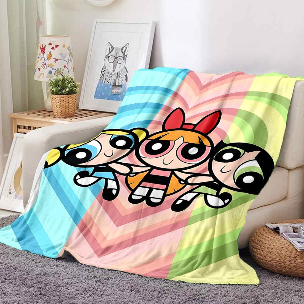 1pc Powerpuff Girls Flannel Throw Blanket Lightweight Soft Warm All Season Blanket for Sofa, Bed, Travel,L1028006