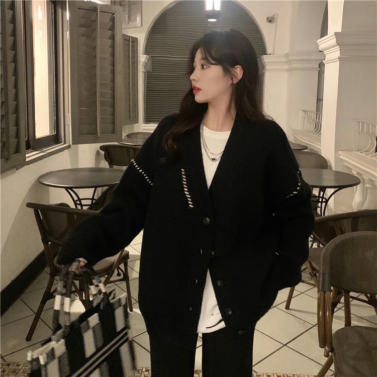 

Japan and South Korea Foreign Trade Rope Versatile Knitted Cardigan Women s Autumn and Winter New Fashion Loose Casual Sweater Jacket Women One size чорний