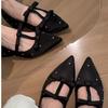 Korean version of celebrity style polka dot bow soft sole not tired feet single shoes spring and summer satin high-end Mary Jane shoes
