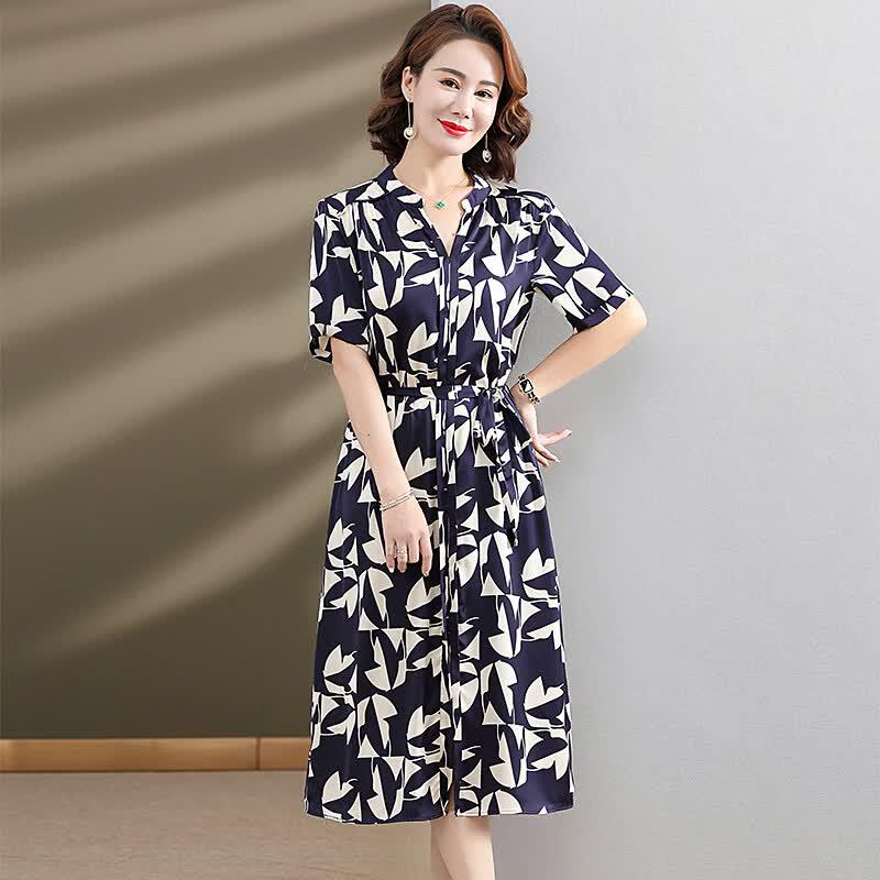 Women's Elegant Floral Print Round Neck Summer Dress