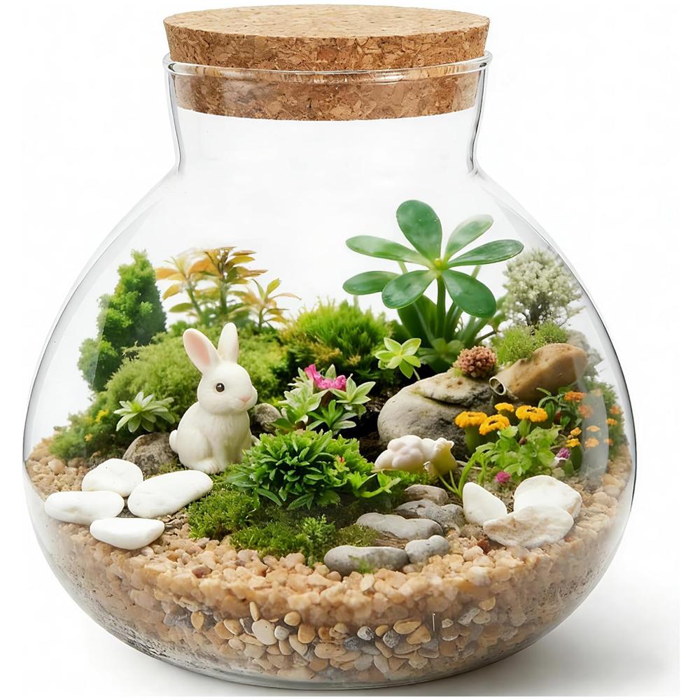 Glass Terrarium Jar with Cork Lid, 6x6.3 Inch Closed Terrarium for Succulent Moss and Fern DIY Miniature Desktop Garden for Home