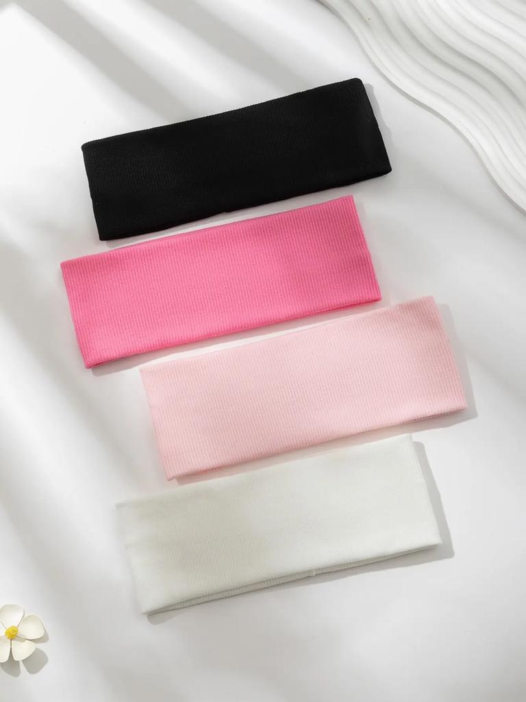 4pcs/Set Fashion Wide Solid Color HairBands Soft Elastic Headband Women Girl Knitted Makeup Running Sports Yoga Hair Accessories
