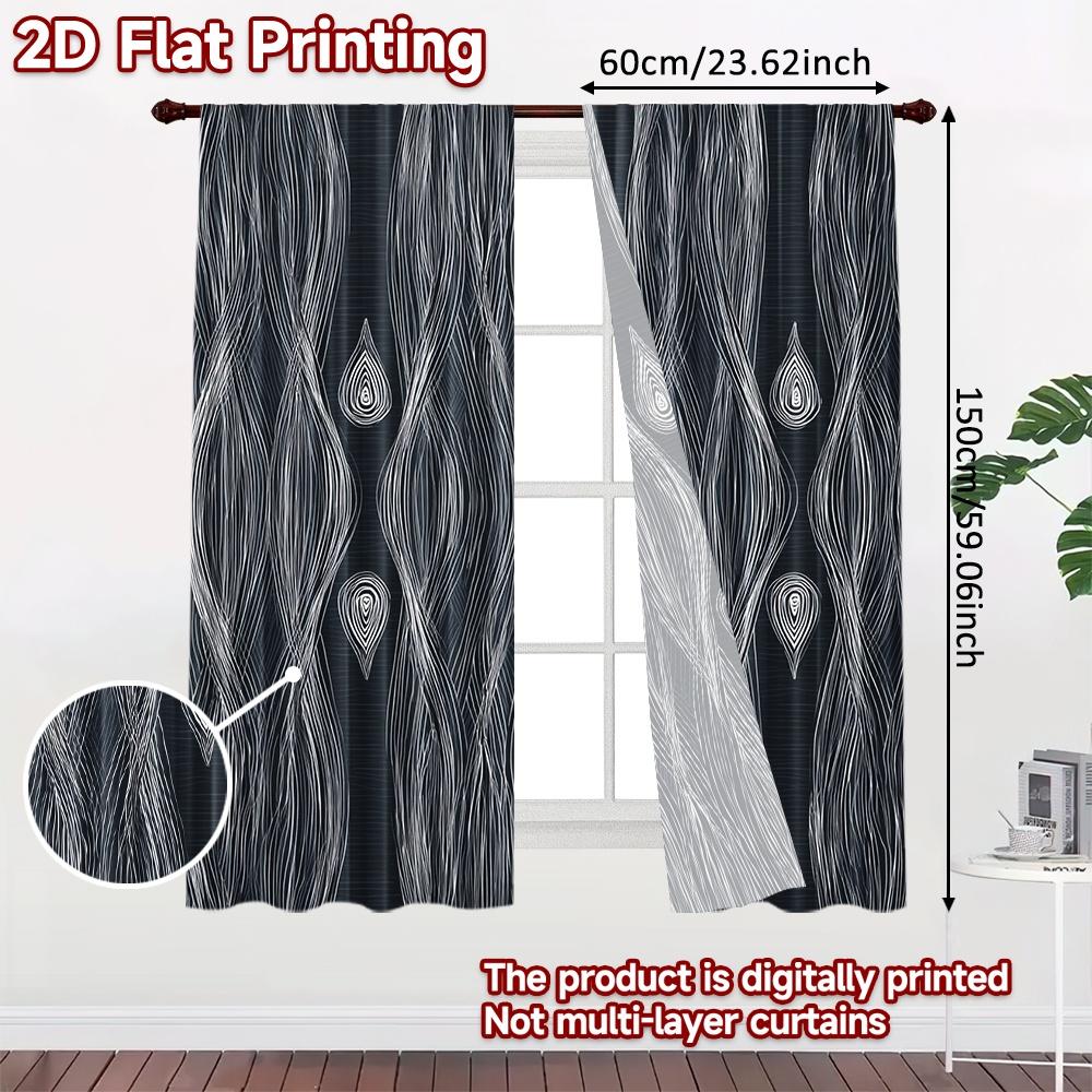 2D FLAT PRINTING 2pcs Curtains (Without Rod) Fluid Wave Design Easter Festival Minimalist Curtains Versatile Fabric Curtains