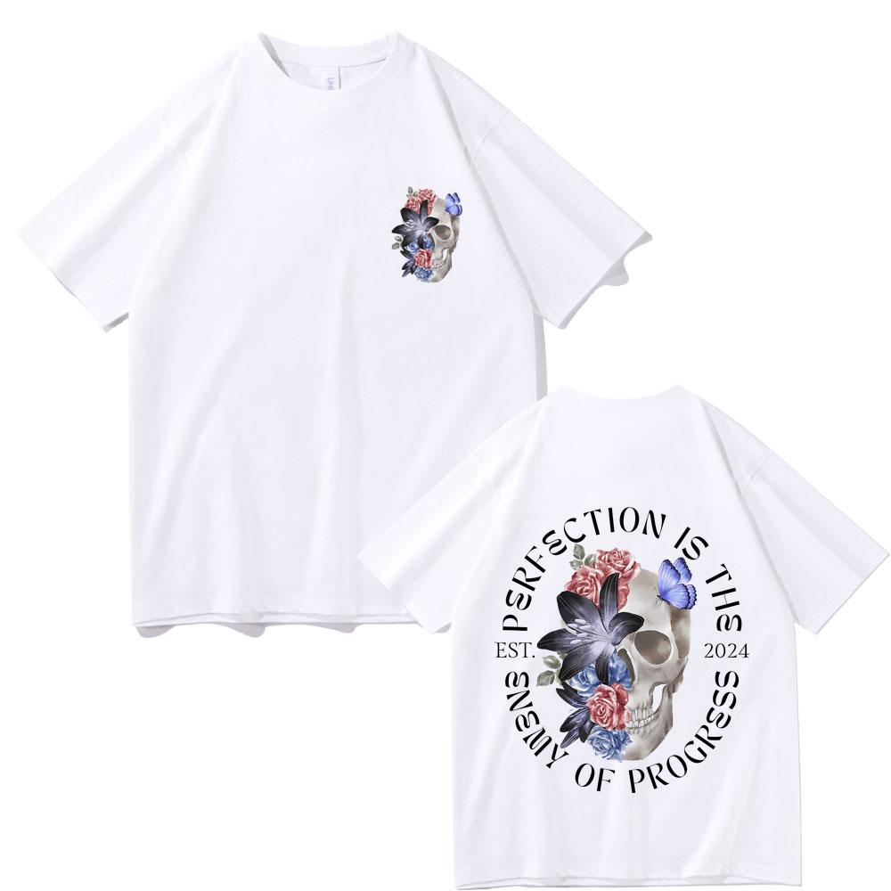 Perfection Is The Enemy of Progress Gym Pump Tshirt Men Women Funny Skull T Shirts Male Casual Oversized Ocollar Tshirt Tops