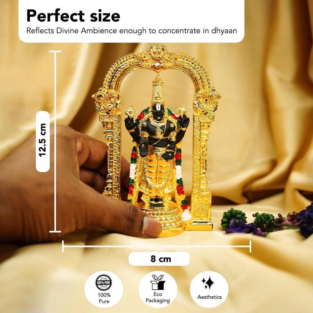 Tirupati Balaji Idol (Size: 12.5 Cm) | Lord Venkateswara Idol for Car Dashboard, Pooja Room, Home Decor & Office Desk |