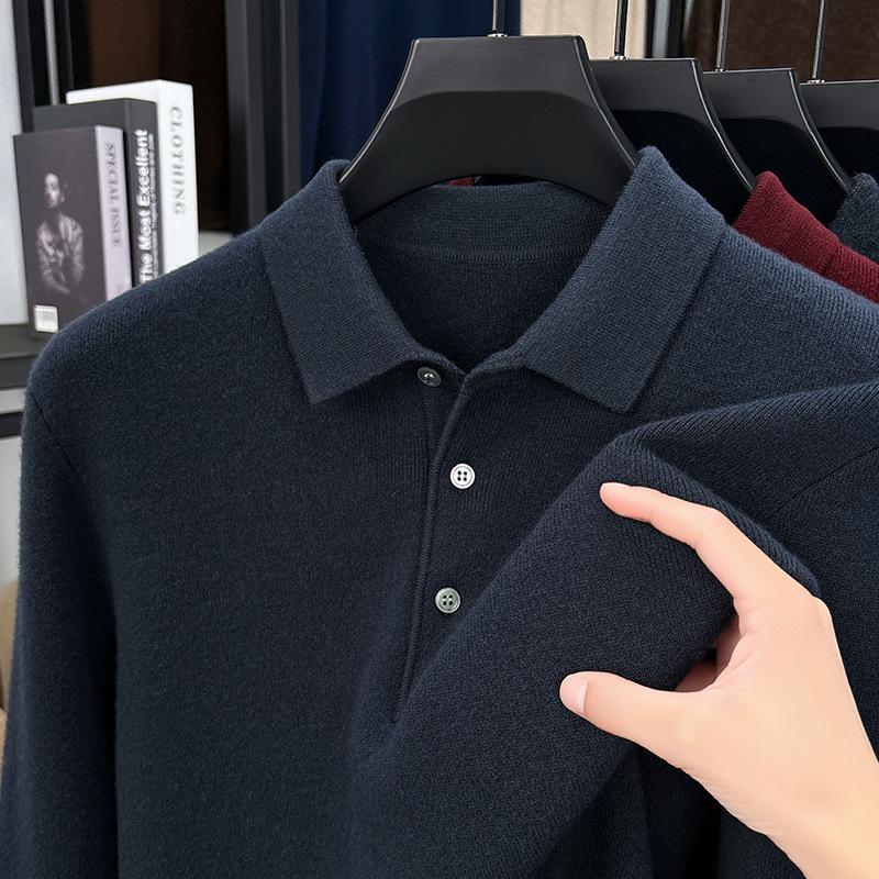 

Men s High-End 100% Wool Lapel Sweater - Thick, Warm, Long Sleeve, Solid Color (2025 Winter Collection) Extra Large