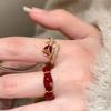 2024 New Style Wine Red Rose Zircon Whitening Index Finger Ring – Elegant, Adjustable, Stackable for Girls