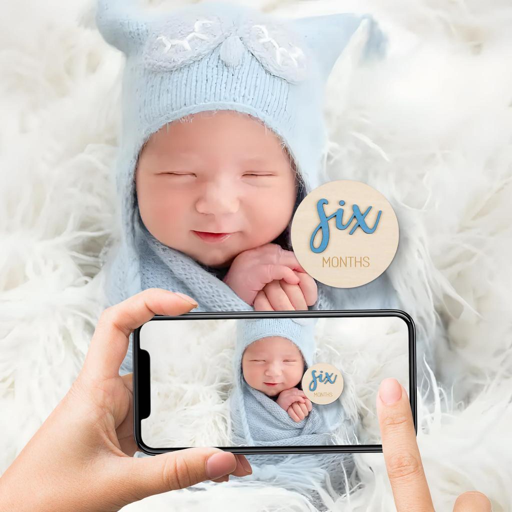 Träkort för milstolpar för nyföddfotografering - Månadsvisa babyrekvisita