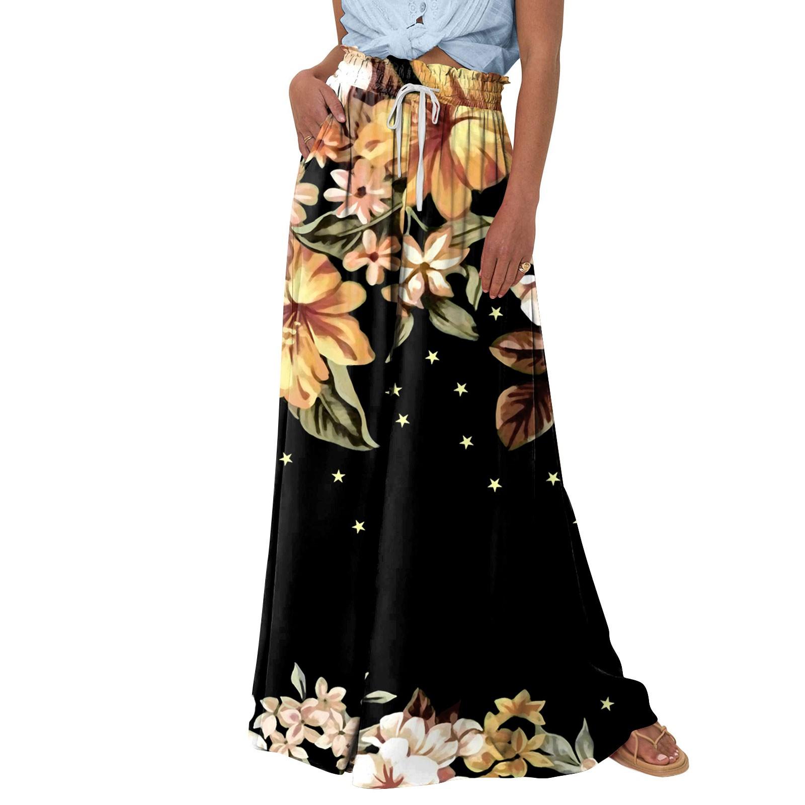 Women High Waisted Wide Leg Pants Summer Casual Flowy Palazzo Pants Floral Print Beach Trousers With Pocket S чёрный