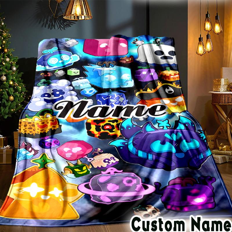 Custom Name Blox Fruits Throws Blanket Flannel Blankets for Couch Bed Gifts for Men Women Picnic blanket Christmas fan gifts